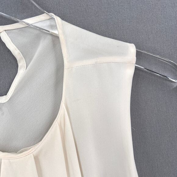 OSCAR DE LA RENTA Sleeveless Silk Top Womens 2 Cream Draped Ruffle Detail Blouse - Picture 10 of 16